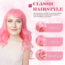 Wig with Bangs Long Wavy Wig with Air Bangs Silky Full Heat Resistant Wig Hair Replacement Natural Looking Wig