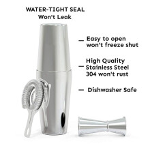 Cocktail Shaker Set: Professional Boston Shaker, Cocktail Strainer and Jigger Set. 8 Piece Premium Stainless Steel