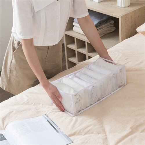 8Pcs Wardrobe Storage Organiser, Jeans Compartment Storage Box Closet, Foldable Drawer Clothes Organizer Mesh ,White 1