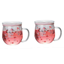 2X Sakura Mug Glass Mug with Tea Infuser Filter&Lid  Blossoms Cup Set Blossoms Flower Teacup 300Ml Glasses