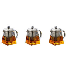 3X Thickened Glass Teapot Heat Resistant Flower Tea Pot Bubble Tea Pot Stainless Steel Filter Teapot Square Pot 350Ml