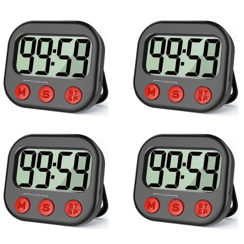 4X Kökstimer, Digital Visual Timer Magnetisk Klocka Stoppur Nedräkningstimer, Stor LCD-Skärm för Matlagning