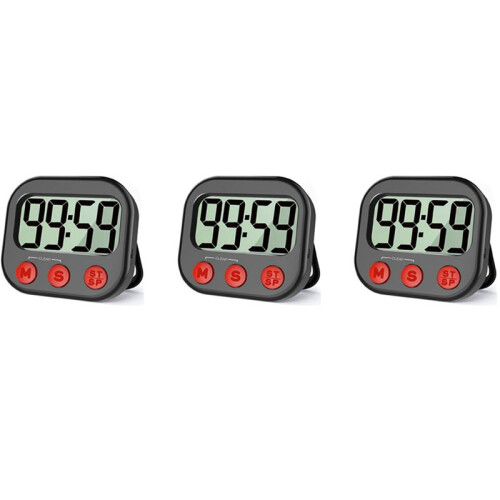 3X Kitchen Timer, Digital Visual Timer Magnetic Clock Stopwatch Countdown Timer, Large LCD Screen Display for Cooking