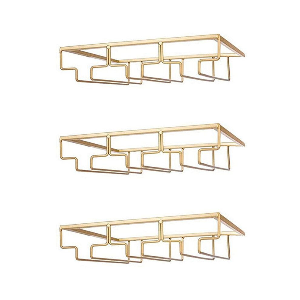 3X 3 Rows Wine Glass Rack Under Cabinet Stemware Holder Iron Wine Glass Organizer Glasses Storage Hanger for Bar Kitchen
