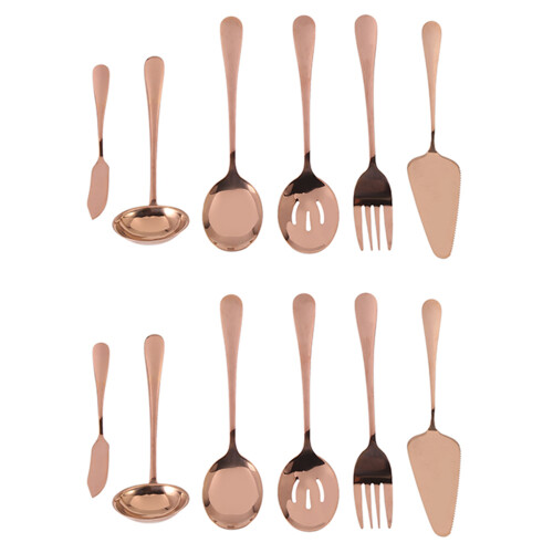 12-Piece Serving Flatware Silverware Set, Serving Utensil Set,Include Cake Server, Slotted Serving Spoon Rose Gold