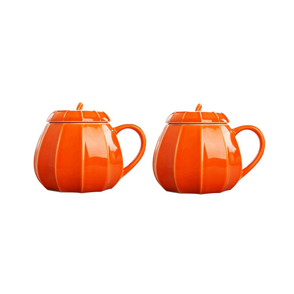 Typecat 2X Mug Pumpkin Mug With Lid - Ceramic Decorations Ornament Coffee Mugs Cute Fall Cups Teacup - Birthday Gift Idea