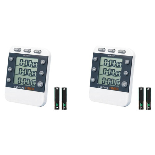 2X Digital Dual Kitchen Timer, 3 Channels Count /Down Timer, Triple Cooking Timer, Large Display, Loud Volume Alarm