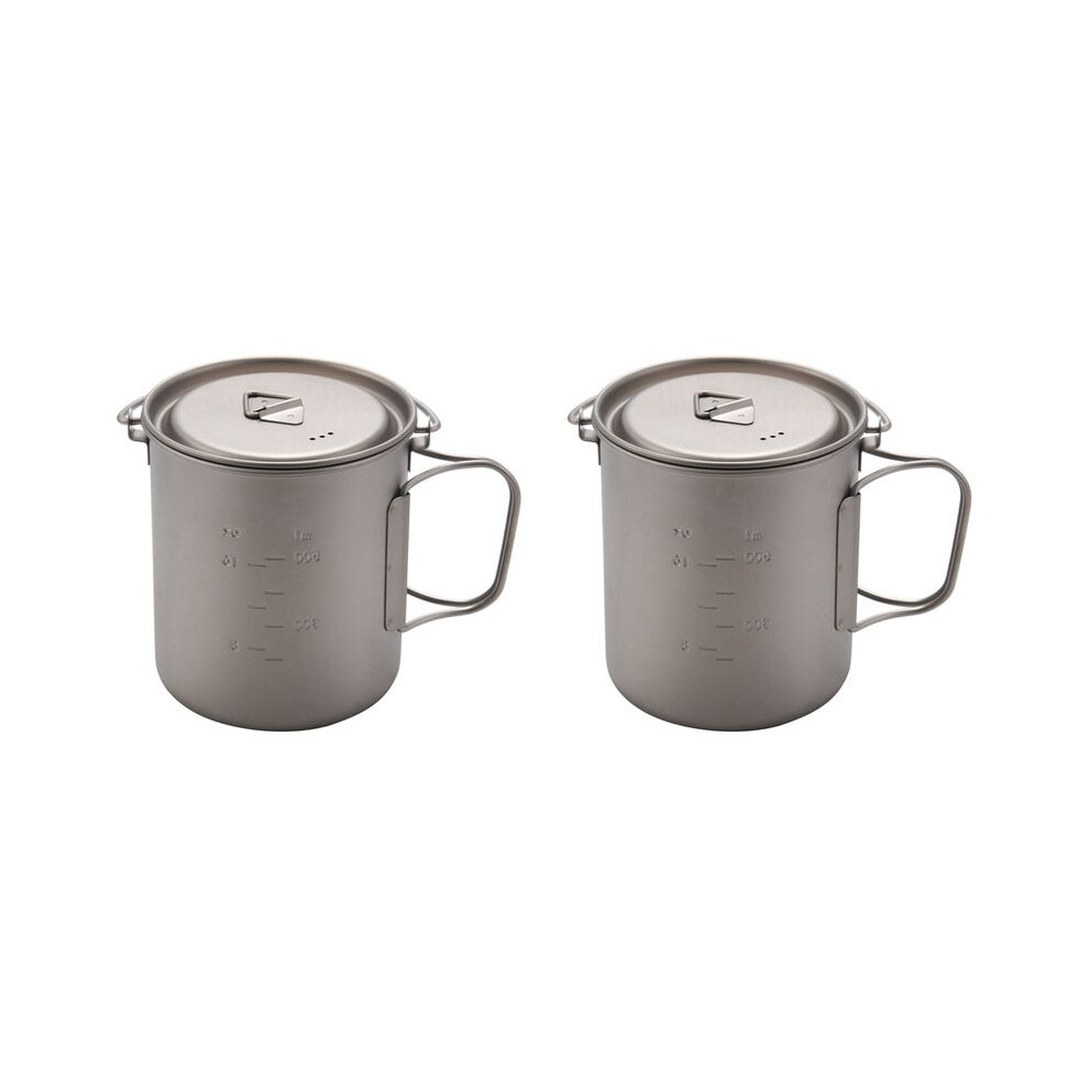 2X Outdoor Titanium Pot Cup Mug Pots Tableware Camping Cup Picnic Water Cup Mug Of Coffee Tea With Lid Pot 750Ml 6031363969622