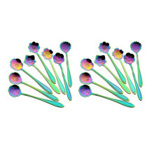 16 Flower Spoon Set, 410 Stainless Steel Reusable Tea Spoon, Stirring Spoon, Coffee Spoon (4.9 Inch, Rainbow)