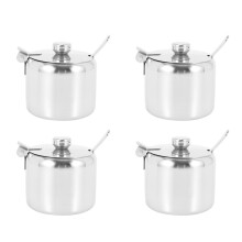 4X Stainless Steel with Lid and Spoon Sugar Bowl Seasoning Jar Seasoning Jar Tableware Spice Container