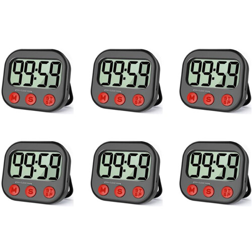 6X Kitchen Timer, Digital Visual Timer Magnetic Clock Stopwatch Countdown Timer, Large LCD Screen Display for Cooking