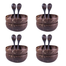 8X Coconut Bowls and Wooden Spoons for Serving Noodle,Pasta,Smoothie,Porridge,Handicraft Decoration Coconut Shell Bowl