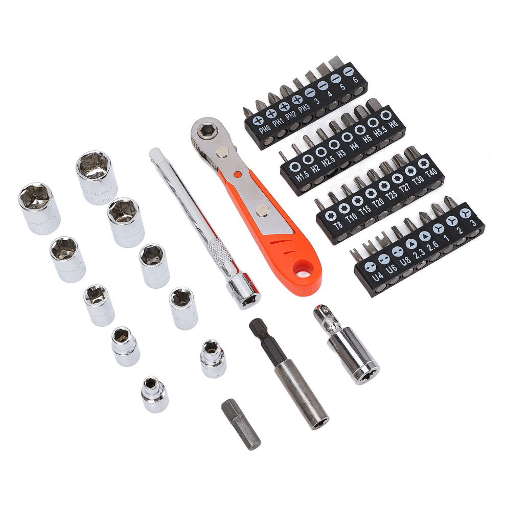 47 Pcs Ratchet Wrench Screwdriver Set, 1/4 Inch Drive, Crv Steel Bits 4911384449469