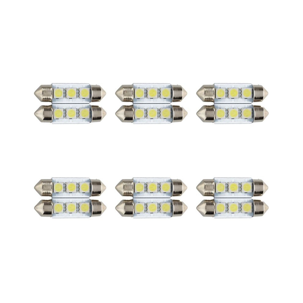 12X C5w 3 Led Smd 5050 36Mm Xenon Bulb Plate Shuttle Festoons Dome Ceiling Lamp Car White/Light 6031167550774
