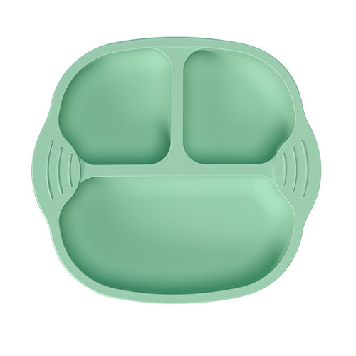 Grüner Silikon-Babyteller mit Fächern 6oz mit Saugnapf 2