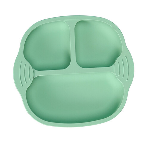 Grüner Silikon-Babyteller mit Fächern 6oz mit Saugnapf
