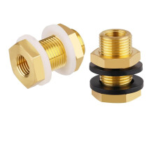 Raccordi Passaparete In Ottone Massiccio da 2 Pezzi, Attacco Conico Femmina NPT da 1/4" e Attacco Dritto Maschio da 3/4" per Serbatoio 'Acqua In