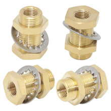 Conjunto 4 Peças Conexão Latão para Tubo Anteparo 1/4", Acoplamento Ancoragem, Conexão para Tanque Anteparo 1/4", Conector Mangueira para Tanque