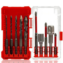 10-Piece Multi-Material Drill Bit Set with Hex Shank Extension Bars and Socket Adapter