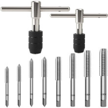 Set di Maschi Metrici da 10 Pezzi, Set di Maschi e Filiere Regolabili con 2 Chiavi A T e Maschi M3 M.4 M.5 M.6 M.7 M.8 M.10 M.12