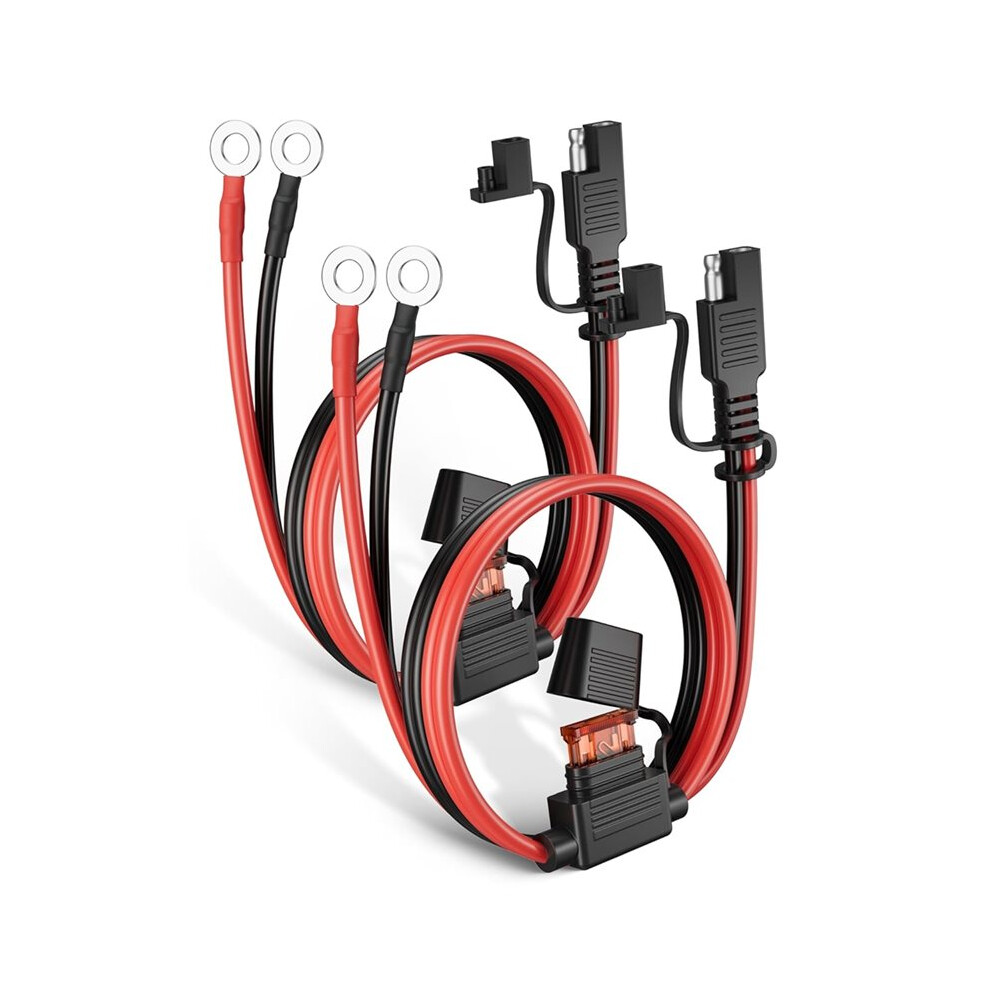 2Pack 1.98Ft Sae Battery Charger Cable With 10A Inline Fuse, 16Awg Quick Disconnect Sae To O-Ring Terminal Harness 6033286455206