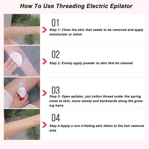 Pink Electric Cotton Thread Epilator with LED, USB Charging, 2500mAh 2