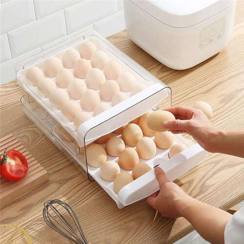 Egg Container for Refrigerator, 40 Grid/2 Layer Egg Holder for Refrigerator, Egg Drawer for Refrigerator, Egg Fresh Box 2