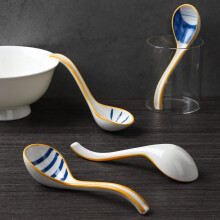 12X Ceramics Soup Spoons Set of Japanese Soup Spoon Long Handle Soup Spoons for Pho Ramen Noodles Wonton Dumpling Rice