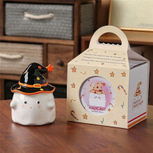 Coffee Cup, Cute Face Cup with Witch Hat Lid, Novelty Halloween Ceramic Tea Cup, for Halloween Black