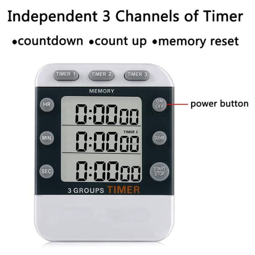 2X Digital Dual Kitchen Timer, 3 Channels Count /Down Timer, Triple Cooking Timer, Large Display, Loud Volume Alarm 2