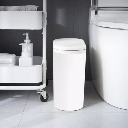 2X Plastic Narrow Type Kitchen Trash Can Toilet Press Type Waste Bin Dustbin Bathroom Trash Bin Basket White 2