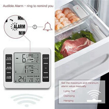 2X Kabelloses KüHlschrank-Thermometer, Digitales Gefrierschrank-Thermometer, TemperaturüBerwachung mit 4 Sensoren für Den Innen- und AußEnbereich