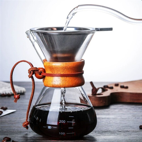 Pour over Coffee Maker Dripper Serving Set with Stainless Steel Filter Reusable Glass Sharing Pot Drip Filter Cup 2