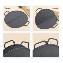Foldable Steamer Basket with Handles,12 Inches, Gray Silicone, Double-Sided Design for Wok and Pan