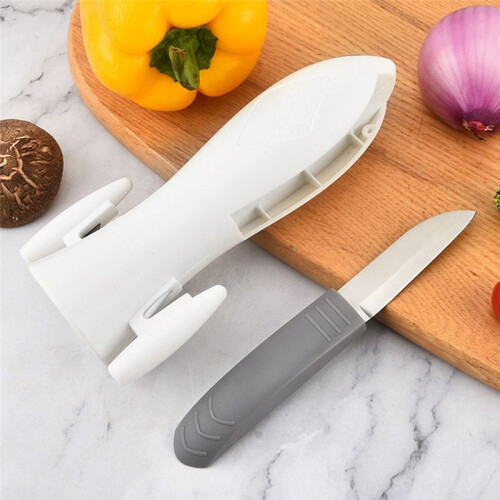 Multifunctional Kitchen Cutting Tool Peeler Fruit Knife Bottle Opener Sharpener and Garlic Press White 2