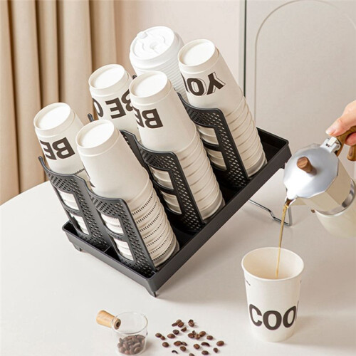Cup Holder [Double Row] Household with Bracket Foldable Cup Holder Coffee Shop Cup Rack Black 2