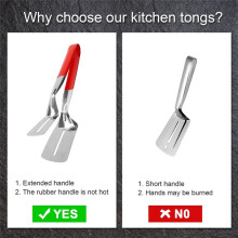 2 PièCes Pinces à Spatule à PoignéE éTendue Anti-BrûLure, Pince de Gril Multifonctionnelle en Acier Inoxydable PréCise