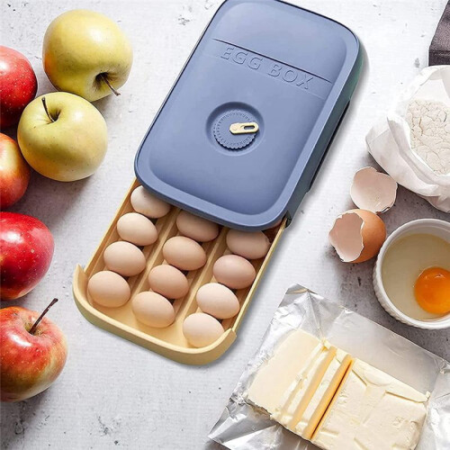 Drawer Type Refrigerator Egg Storage Box, with Date Reminder,Stackable Plastic Egg Tray for Kitchen Storage Tool(White)