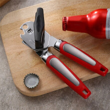 Red Manual 3-in-1 Multifunctional Can Opener Kitchen Tool with Bottle Opener