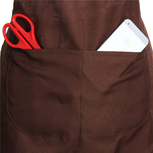 3X Plain Apron Front Pocket for Butchers Chefs Kitchen Cooking  Baking Waiter - Brown 1