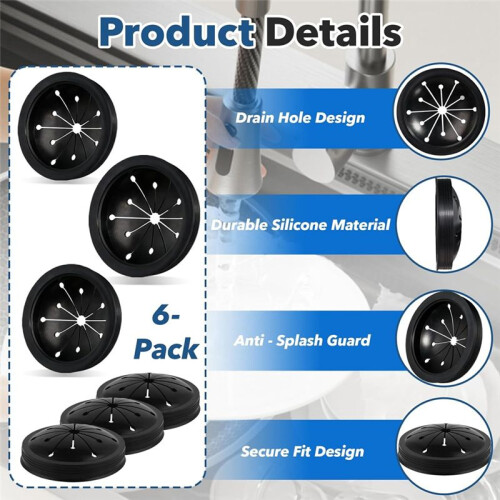 6 Pcs Garbage Disposal  Guard Sink Baffle Cover - with Multi - Function Drain Plugs for Whirlaway, for Waste King 2