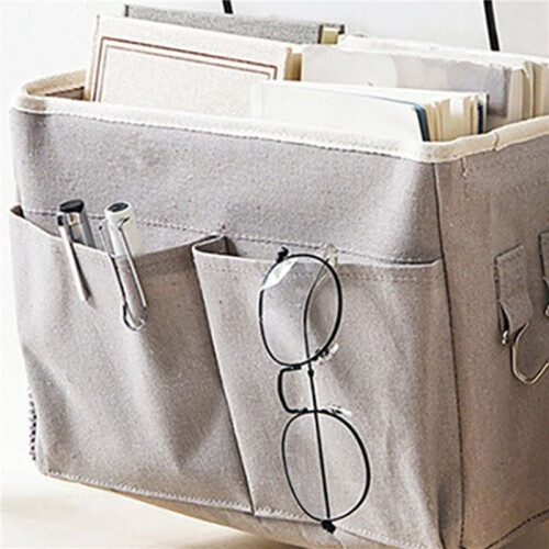 2X Bedside Hanging Pocket Storage Bag Bedside Storage Caddy Organizer Holder for Headboards Bunk Beds Dorm Rooms,Grey 2