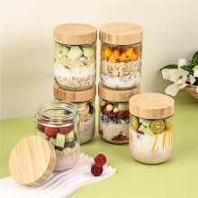 6-Pack Overnight Oats Containers with Bamboo Airtight Lids, 16oz Wide Mouth Salad Jars, Glass Food Storage Containers