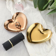 Colorful Stainless Steel Storage Mirror Tray Heart Shape Fruit Plate Small Items Jewelry Display Tray Dessert Dish Decor