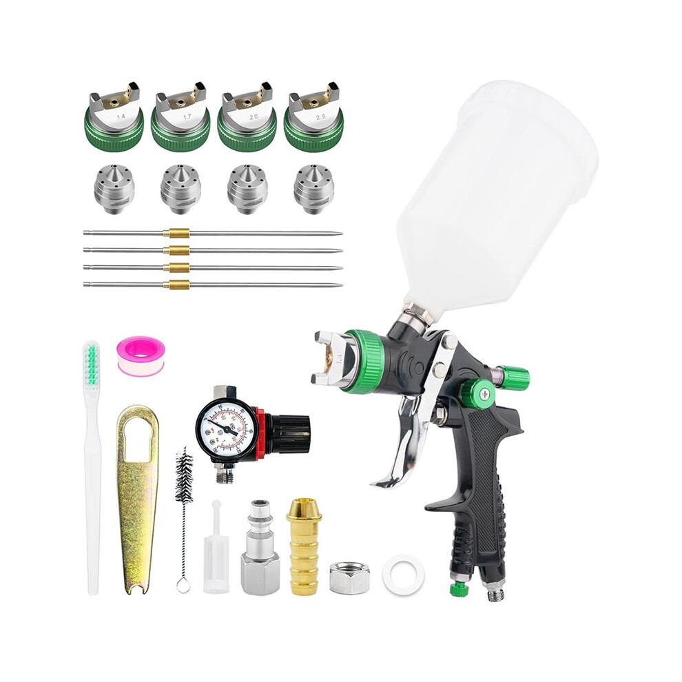 Hvlp Paint Spray Gun Kit With 4 Nozzles For Automotive & Home Projects - Green 6031549525130