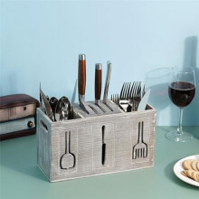 Rustic Wooden Flatware Organizer, 3 Section Kitchen Utensil Holder, Farmhouse Kitchen Cutlery Bin Countertop Storage Box
