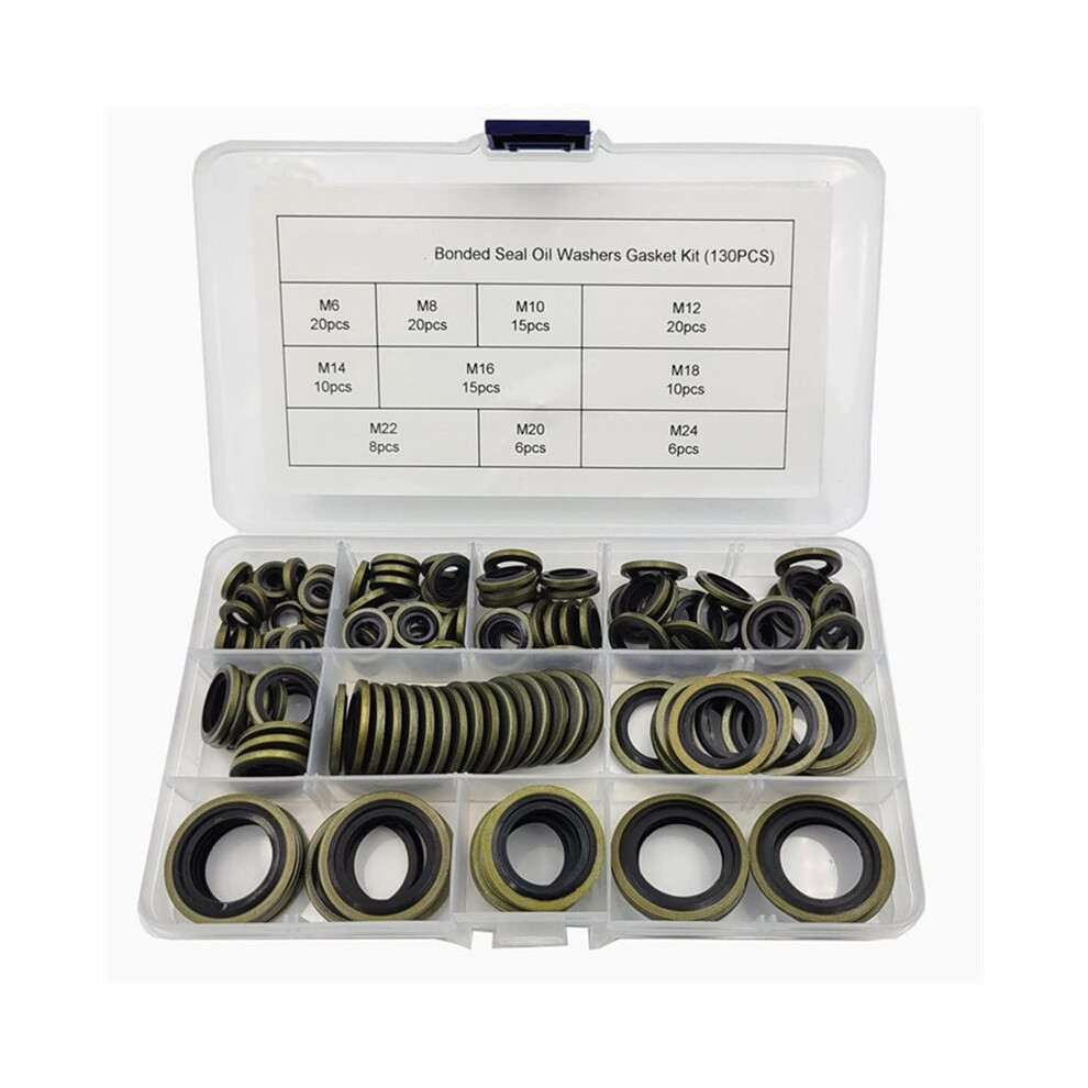 130Pcs Self-Centered Bonded Seal Oil Washers Gasket Assortment Kit For Plumbing, Automotive, Mechanical(M6-M24) 6031222639147