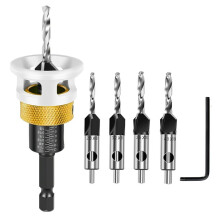 4PCS Countersink Drill Bit Set with Depth Stop for Wood & Hand Tools, M2 HSS Tapered Bits