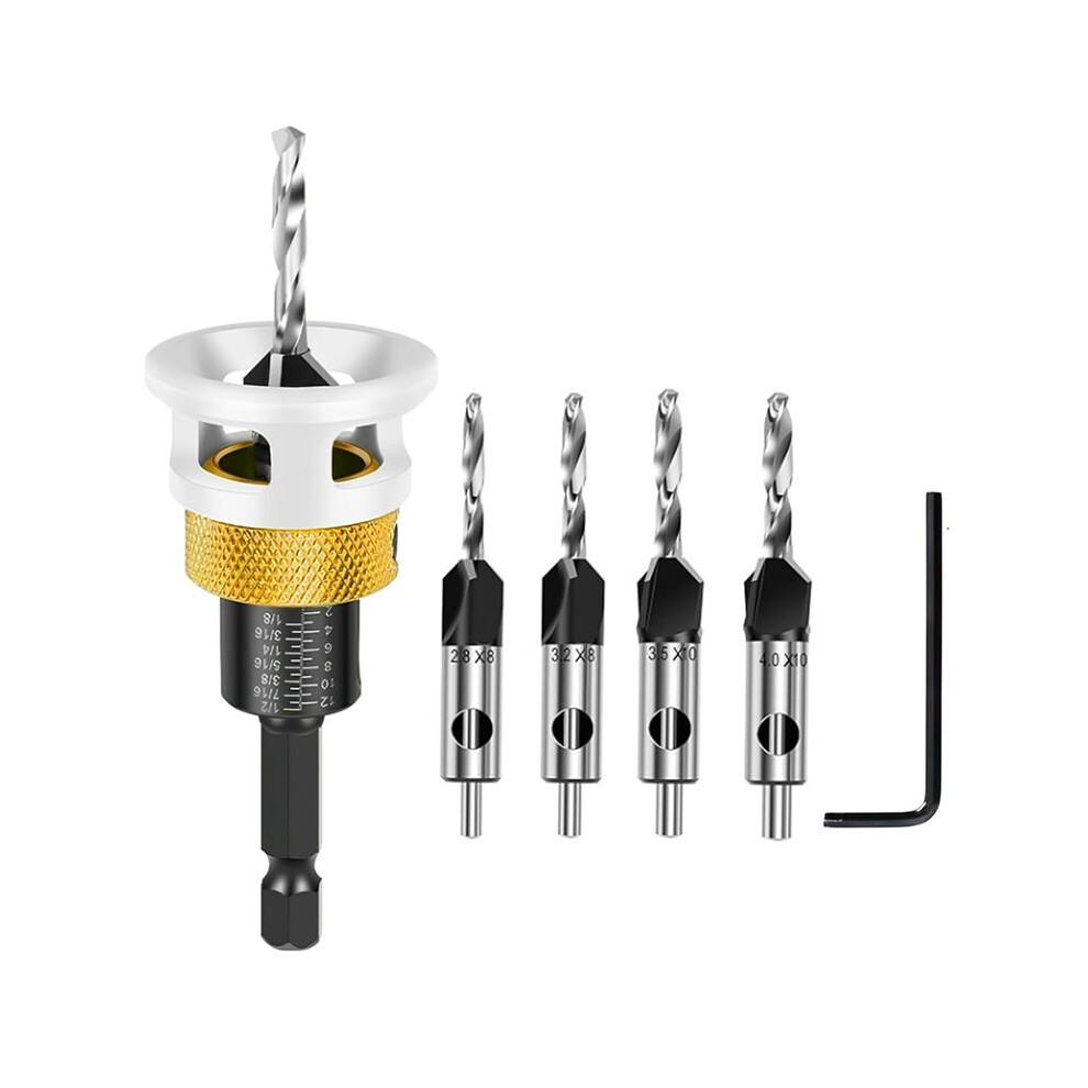 4Pcs Countersink Drill Bit Set With Depth Stop For Wood & Hand Tools, M2 Hss Tapered Bits 4713332045194