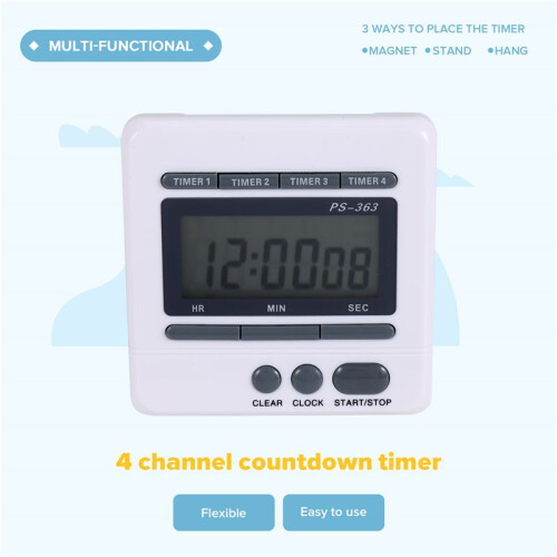 Digital Countdown Timer 4 Channel Count  Down Kitchen Cooking Timer Clock